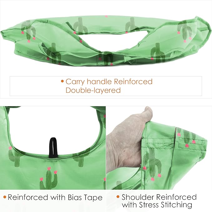 BeeGreen Geometry Reusable Grocery Bags Bulk 6 Packs X-Large, Reusable Shopping Bags Foldable for Groceries, Vegetables, Fruits Watertight Bulk Tote Bags (Cactus Rainbow Polka Dot Red Rose
