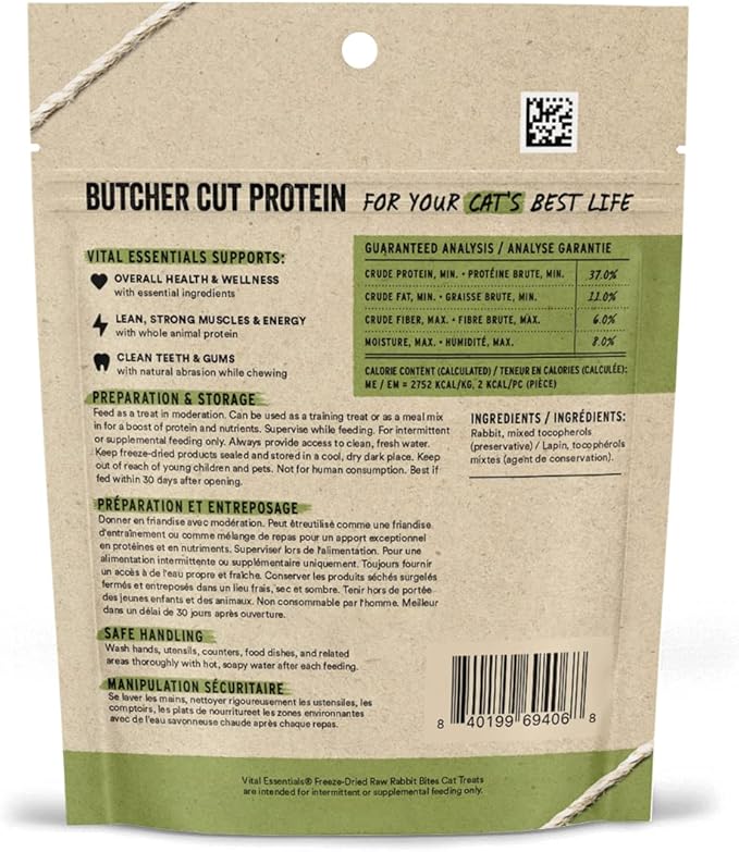 Vital Essentials Freeze Dried Raw Cat Treats, Rabbit Bites, 0.9 oz (Pack of 2)