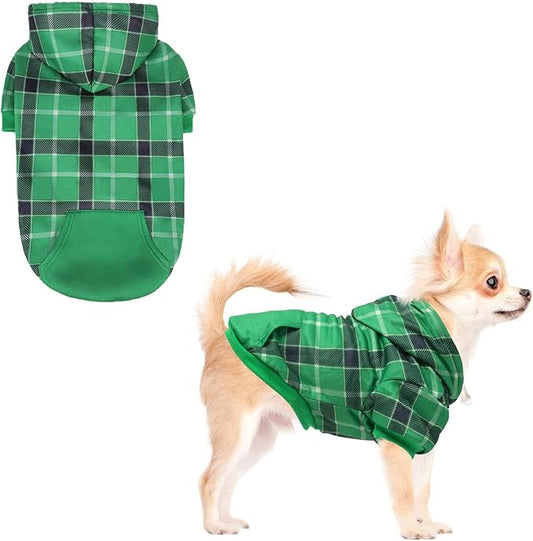 KOOLTAIL Plaid Dog Hoodie for Small Medium Large Dogs - Pet Clothes Sweater with Hat and Pocket for Cold Weather Winter, Warm Soft Dog Hooded Sweatshirt Coat Outfit for Puppy Cats Girls Boys Green S
