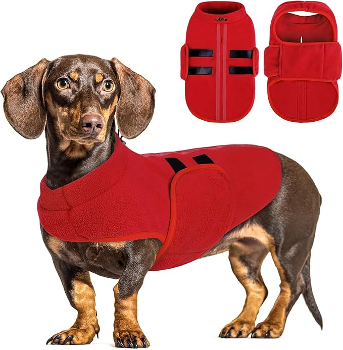Queenmore XXL Dog Sweaters, Soft Fleece Vest Pullover Dog Jacket with Leash Hole, Warm Winter Dog Clothes Cold Weather Doggy Dachshund Sweater for Large Dogs Cats Boy or Girl (Red, XXL)