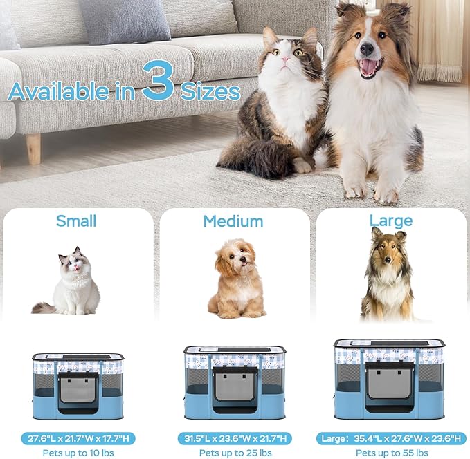 Portable Pet Playpen Cat Cages Indoor， 27.6" L x 21.7" W x 17.7" Collapsible Dog Crates Made of 600D Oxford Material Tent Kennel Playpen for Dogs Cat and Rabbit Travel Dog Playpen Indoor(S, Blue)