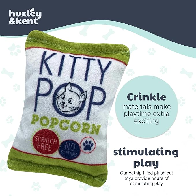 Huxley & Kent Plush Cat Toy - Interactive Catnip Toy for Cats & Kittens - Soft with Crinkle & Catnip - Fun Indoor Play - Kitty Pop