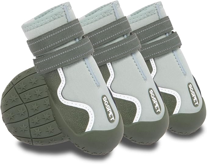 Dog Shoes, Waterproof Dog Boots & Paw Protectors with Anti-Slip Sole, 4pcs/Set Pet Dog Booties, Reflective Dog Shoes for Small Medium Large, Winter Snowy Summer Hot Pavement (Green, 1# (3XS))