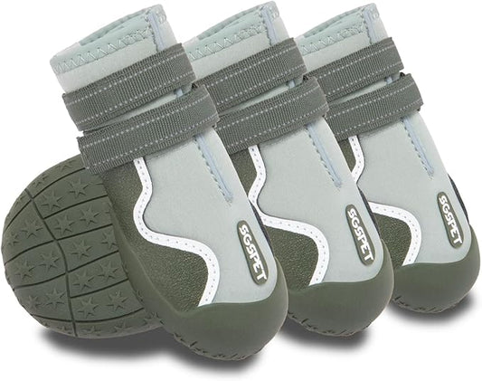Dog Shoes, Waterproof Dog Boots & Paw Protectors with Anti-Slip Sole, 4pcs/Set Pet Dog Booties, Reflective Dog Shoes for Small Medium Large, Winter Snowy Summer Hot Pavement (Green, 6# (L))