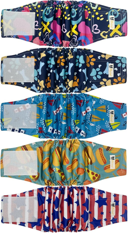 Dog Diapers Male Large High Absorbing Belly Band for Male Dogs Washable Male Diapers for Dogs with Cute Patterns 5packs (L, 14” - 18” Waist)