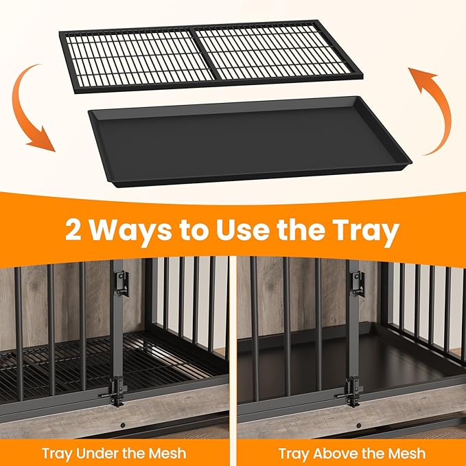 Dog Crate Furniture, Dog Crate End Table for Medium and Large Dogs,Wooden Cage Kennel Furniture Indoor, Modern Dog Crate with Multi-Purpose Removable Tray, Double-Doors Dog Furniture