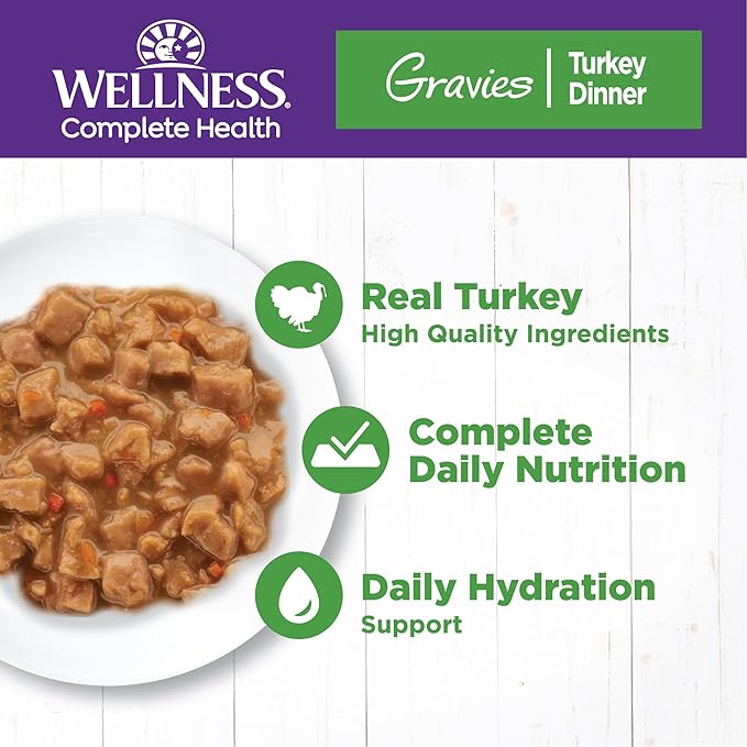 Wellness Complete Health Gravy Adult Wet Cat Food, Natural, Protein-Rich, Grain Free, 3 Ounce, 12 Pack, (Turkey Dinner)