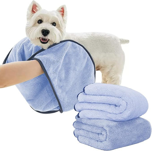 Dog Towels for Drying Dogs Small Medium Large, 2 Pack Dog Cat Drying Bath Towel 30.3"x13.8" with Hand Pocket,Absorbent Pet Towel for Dog Cat Blue
