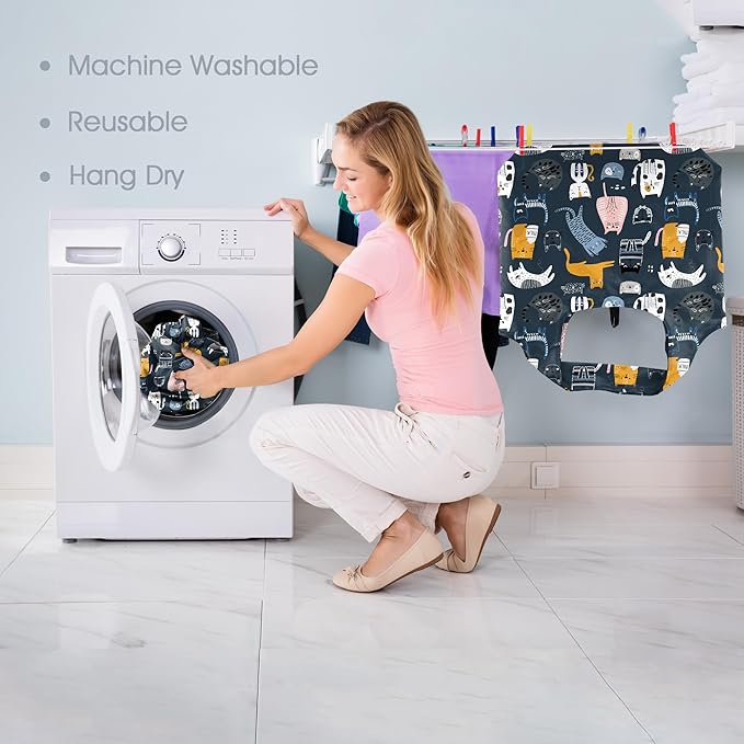 BeeGreen 6 Pack Cats Reusable Grocery Bags Gifts for Cat Lovers with Elastic Band Reusable Shopping Bags Bulk 50LBS X-Large Foldable-Machine Washable-Heavy Duty