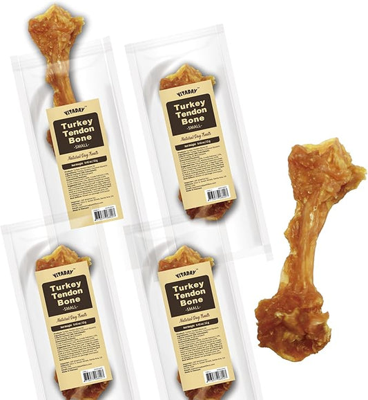 Turkey Tendons for Dogs, All Natural, Healthy Dog Treats, Long Lasting, Hypoallergenic Dog Chews, Rawhide Free, USA-Sourced, for Small Dogs, Bone (S), 4 Count Pack