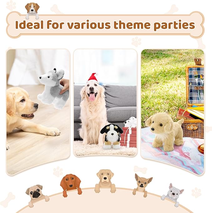 Tezituor 6 Pcs Bulk Dog Stuffed Animals, Fluffy Assorted Stuffed Puppy Plush Toys for Kids, 11" Doll Set for Dog Themed Party Favors Gift (Standing)
