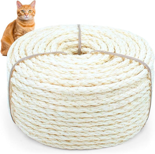 Sisal Rope for Cat Scratcher, Cymuber 6mm Cat Sisal Rope for Replace Scratching Post and Scratcher Repair, DIY Hemp Twine for Tree Tower Carpet Mat Kicker House Pet Toy and Crafts(65-Feet/20M)