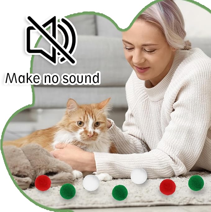 Andiker Cat Toy Balls Set, 30pcs Plush Cat Pom Pom Balls and a Plastic Launcher Set for Kitten Catch&Fetch Interactive Cat Toy with Colorful and Soft Cat Ball for Indoor Cats to Keep Fit (Green 30pcs)