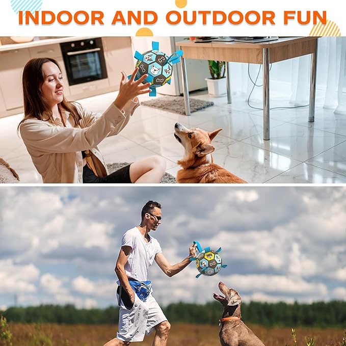 Dog Toy Soccer Ball with Straps, Herding Ball for Dogs, Outdoor Interactive Dog Toy, Dog Fetch Toy, Ideal for Medium & Large Dogs, Great Puppy Birthday (6 Inch)