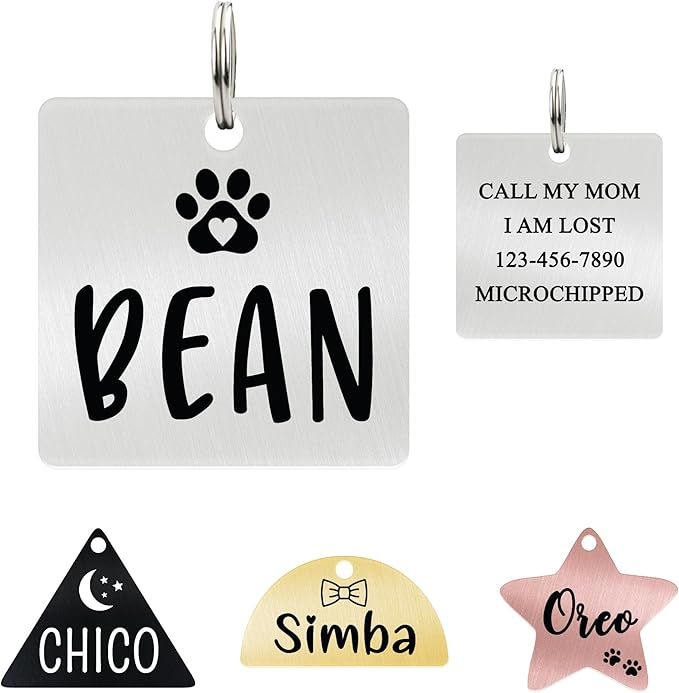 Ultra Joys Personalized Cat Collar Name Tag Small Pet ID Tags for Cats - Customized Mini Cute Dog Cat ID Tag - Bothside Engravable Lightweight Durable Stainless Steel - Square Tag in Silver