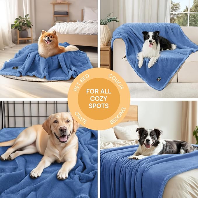 Luciphia Waterproof Pet Blanket, Liquid Pee Proof Dog Blanket for Sofa Bed Couch, Reversible Sherpa Fleece Furniture Protector Cover for Small Medium Large Dogs Cats, Navy Blue Medium（57" x 40"）