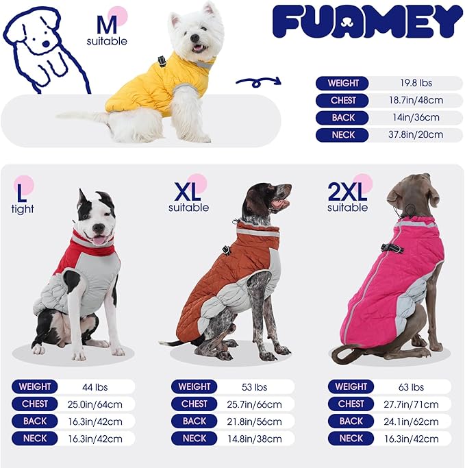 FUAMEY Dog Coat for Large Dogs,Waterproof Dog Winter Jacket with Harness Built in Puppy Cold Weather Coats Reflective Pet Vest with Zipper Warm Fleece Dogs Snowsuit Windproof Purple XXXL