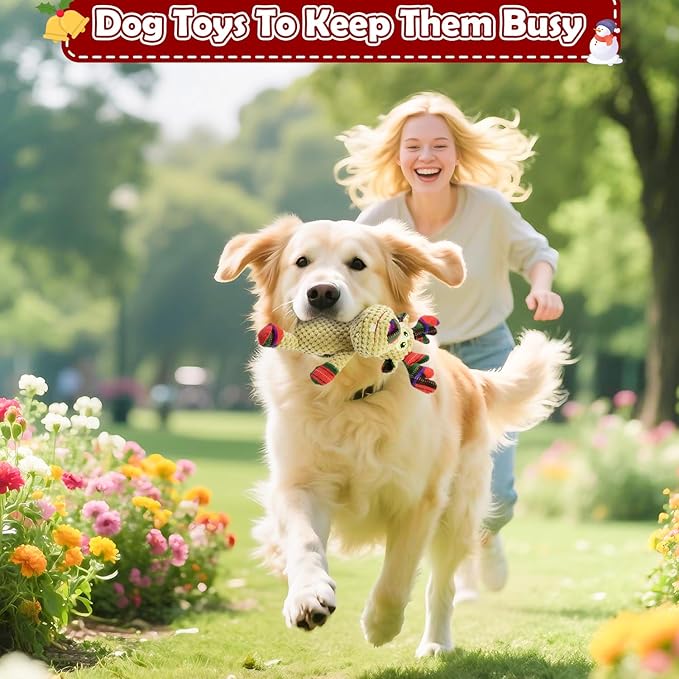 Dog Toys Squeaky Interactive Stuffed PP Cotton Puppy Teething 2-Pack Chew Toy Deer Shape Crinkle Sound Paper Tail, for Large Medium Small Breeds Indoor Outdoor Play