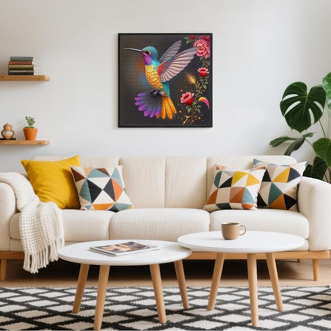 Hummingbird Puzzles for Adults 1000 Pieces, Vibrant Flower Fantasy Art Jigsaw Puzzle with Letters on Back, Flower and Bird Challenging Puzzle, Cardboard, Premium Family Game Decor & Gift(22.8x22.8in)