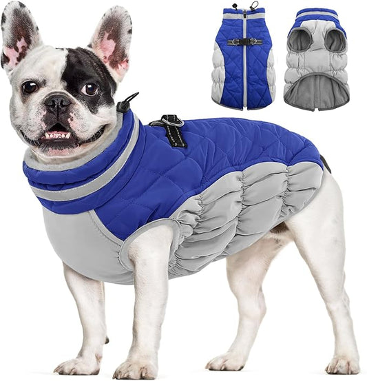 AOFITEE Dog Coat, Warm Dog Jackets for Small Dogs, Dogs Winter Coat with Harness Built in, Reflective Pet Winter Jacket, Waterproof Windproof Puppy Puffer Jacket Fleece Vest, Blue XS