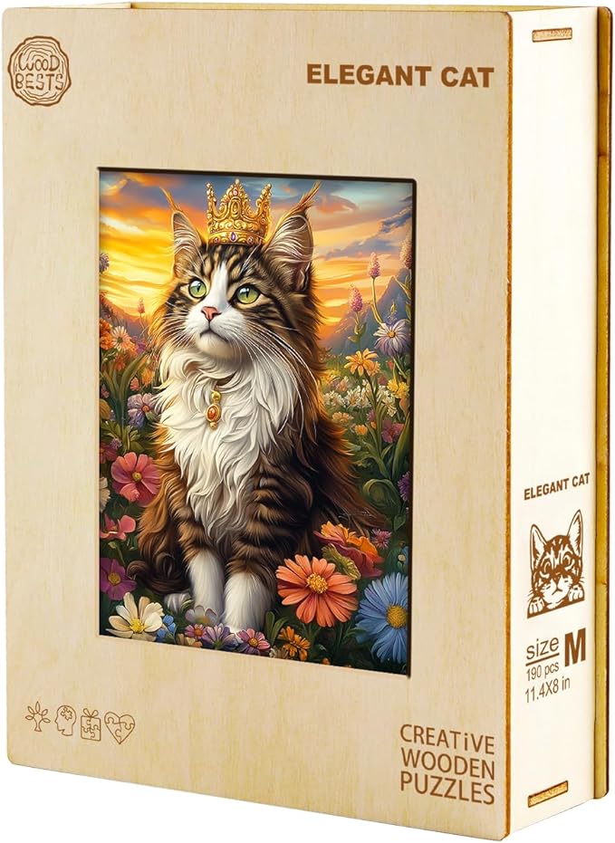KAAYEE Wooden Puzzles for Adults, Elegant Cat 255 Piece Unique Animal Shape Puzzle, Cat Wood Puzzle for Adults, Creative Gifts for Friends/Family, Home Decor(13.4 * 9.4in)
