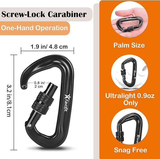 Heavy Duty Locking Carabiner Clips - Favofit 12KN (2697 lbs) Clips 3.2'' Small D Ring for Camping Hammock Hiking Dog Leashes Keychains - Perfect for Outdoor Enthusiasts