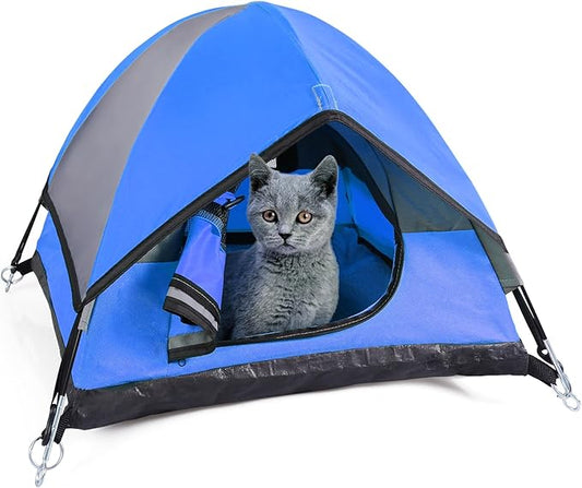 Cat Camping Tent, Cat Tent Bed, Pet Tent for Indoor Cat and Small Dog, Mini Tent (Blue, 21 x 21 x 14 Inches)