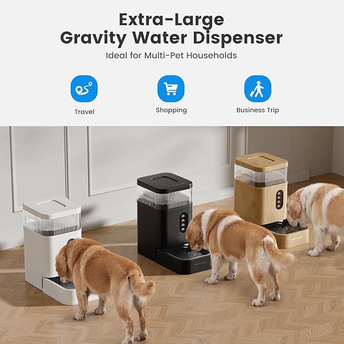 Gardner Pet Automatic Dog Water Dispenser Gravity Waterer with Stainless Steel Bowl Water Dispenser 8.5L Large Capacity Water Feeder with Filters for Dogs Cats Pets, BPA-Free Noise-Free (Brown, 8.5L)