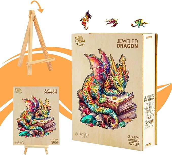 Wooden Puzzles for Adults - Jeweled Dragon Puzzle, Unique Shape Wooden Jigsaw Puzzle for Adults, Wood Puzzles Adult, Good Gift Idea for Friends, Home Decor (L-13.4 * 12.6in 240 Pieces)
