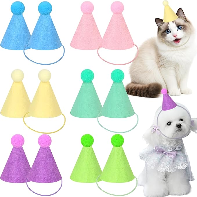 12pcs Mini Party Hats for Stuffed Animals, Macaron Hats Party for Dolls Dog Cat Rabbit Puppies Birthday Party Cone Hats Photo Prop
