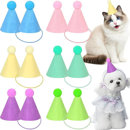 12pcs Mini Party Hats for Stuffed Animals, Macaron Hats Party for Dolls Dog Cat Rabbit Puppies Birthday Party Cone Hats Photo Prop