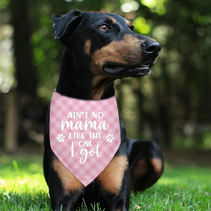 Ain’t No Mama Like The One I Got Bandana Dogs Mom's Gift Scarf Accessories Mothers Day Birthday Christmas Photo Prop Pet Scarf Accessories for Pet Dog Lovers Dog Mom Gifts - Pink Plaid