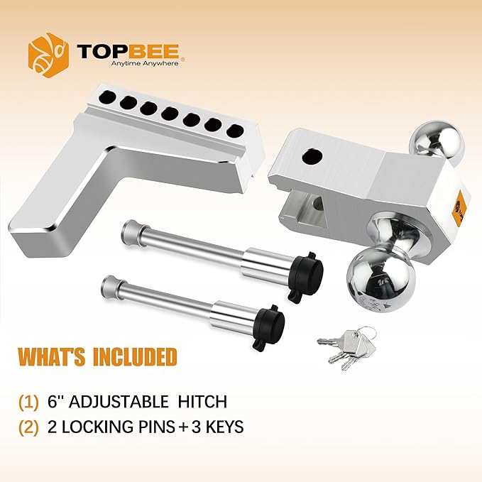 Tow Hitch- Fits 2.5'' Receiver Only, 6'' Drop/Rise Drop, Dual Ball (2'' X 2-5/16''), Adjustable Aluminum Trailer Hitch for Heavy Duty Truck -18,500 Gtw with Trailer Locks-312506