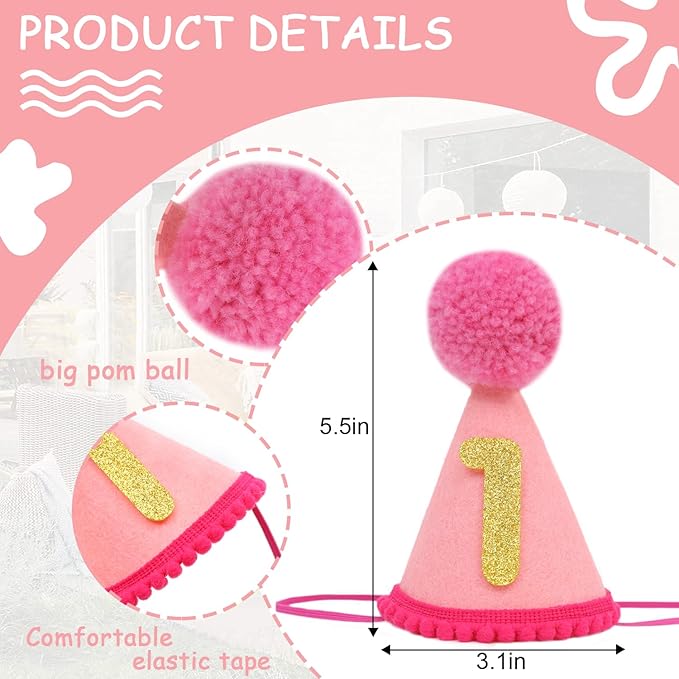 Pet Birthday Hat with Interchangeable Numbers 1-10 | Adjustable Pet Party Cone Hat for Dogs & Cats | Puppy Birthday Photo Props for 1st to 10th Birthday Celebrations (Pink Birthday Pet Hat)