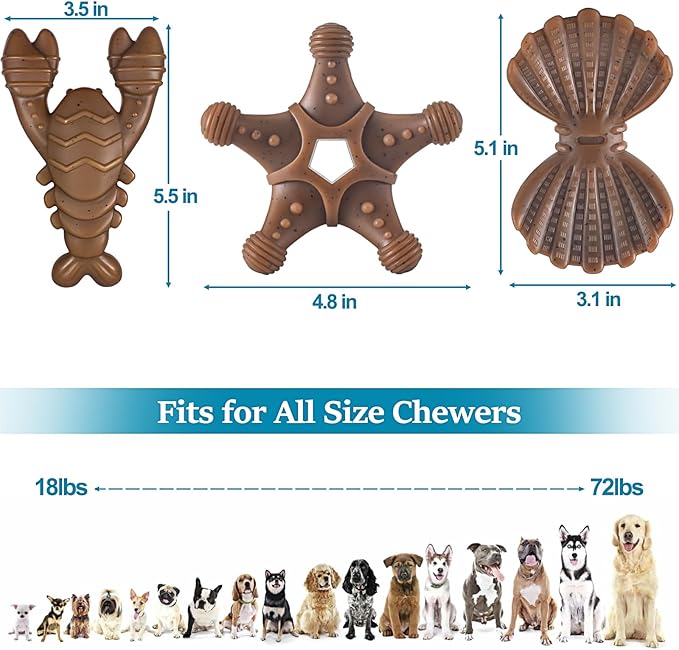 NEZIN Dog Toys for Aggressive Chewers, Indestructible Toys for Large Dogs, Dog Chew for Large Medium Small Breed, 3 Pack Super Chewer with Tough Nylon, Gift for Dogs