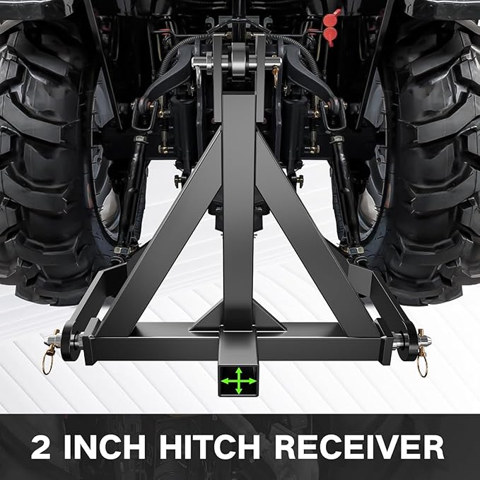 3 Point 2" Trailer Hitch Receiver Heavy-Duty for Category 1 Tractors Compatible with Kubota, BX, LM25H, WLM Tractor, NorTrac, Yanmar, Kioti, Cat