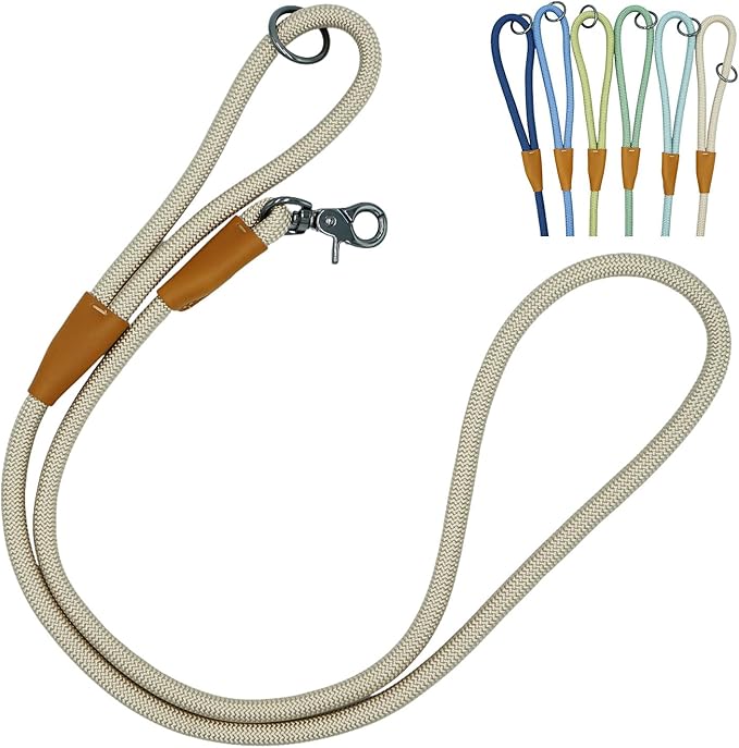 5FT Nylon Rope Dog Leash, Short Leash for Training Small Medium Large Dogs (Beige, 5FTx10MM)