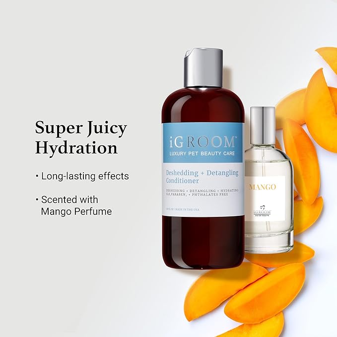 iGroom Deshedding & Detangling Dog Conditioner, Luxury Pet Beauty Care, Loosen Tangles + Unwanted Undercoat, Adds Shine + Volume, Made in USA (16 OZ)