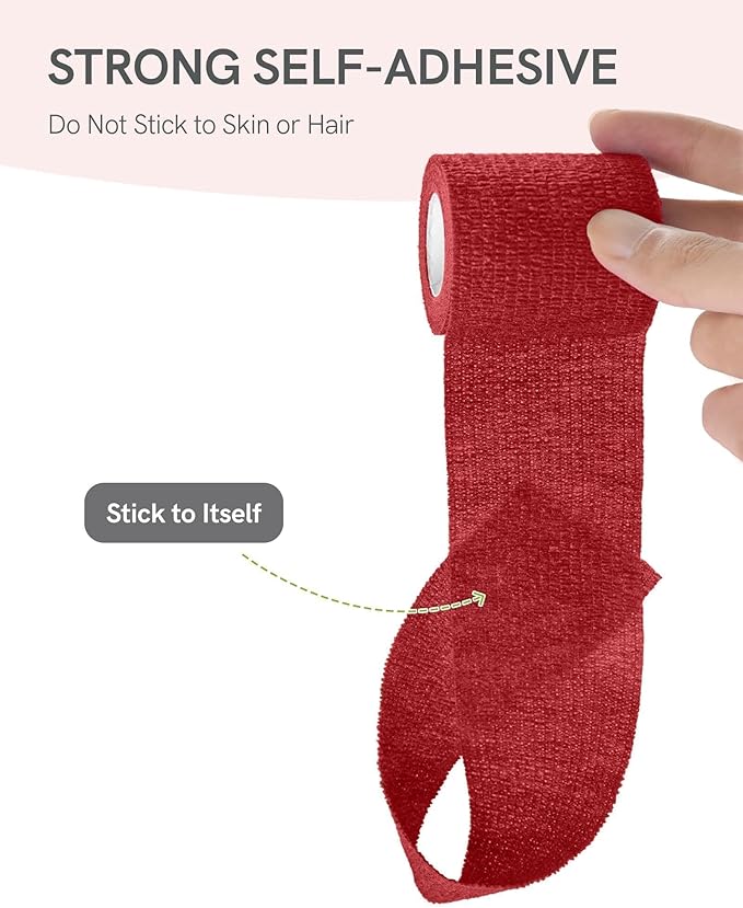 FriCARE Self Adhesive Bandage Wrap, Medical Tape in First Aid Kit, Cohesive Bandages for Wounds Sport Vet, FSA/HSA Eligible, 2 Inches X 5 Yards 6 Rolls, Burgundy