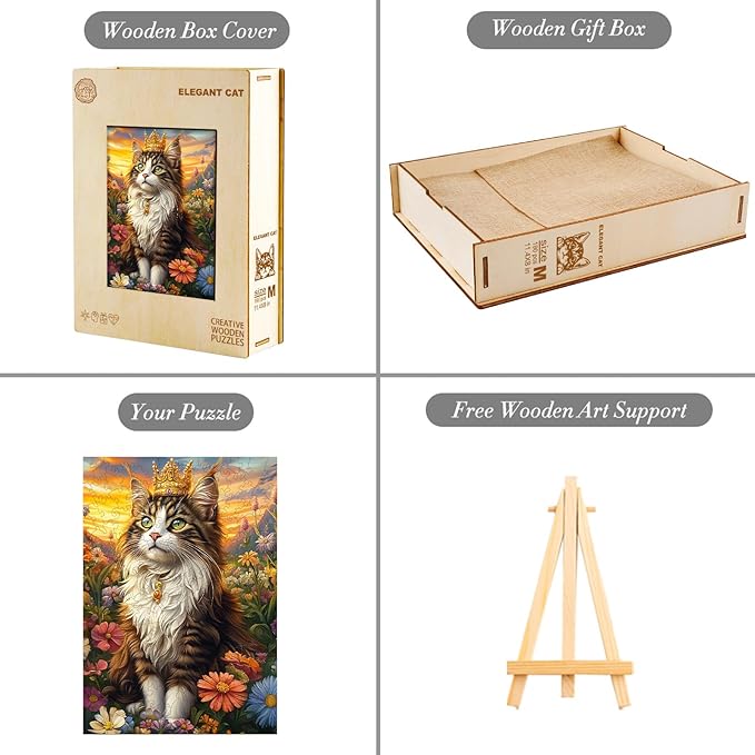 KAAYEE Wooden Puzzles for Adults, Elegant Cat 255 Piece Unique Animal Shape Puzzle, Cat Wood Puzzle for Adults, Creative Gifts for Friends/Family, Home Decor(13.4 * 9.4in)