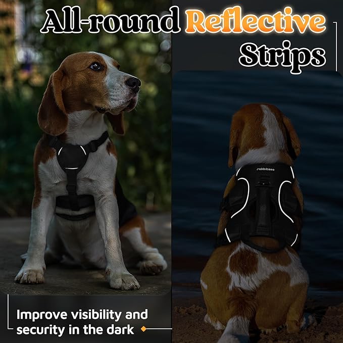 rabbitgoo Escape Proof Dog Harness, Soft Padded Full Body Pet Harness, Reflective Adjustable No Pull Vest with Lift Handle and Leash Clip for Large Dogs Walking Hiking Training, S, Black