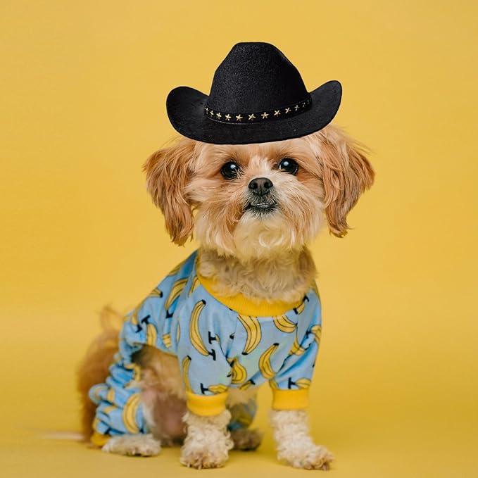 Dog Cowboy Hat Cat Cowboy Hat Pet Cowboy Costume Mini Cowboy Hat for Dogs Cat Holiday Halloween Pet Party Decoration (Black, Large)