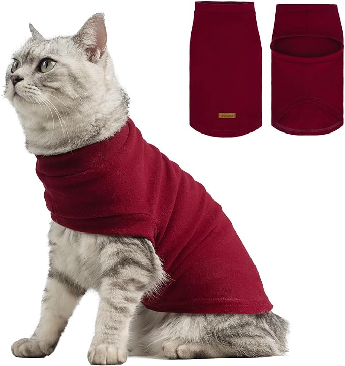 EXPAWLORER Soft Cat Sweater - Sweaters for Cats Only Warm Kitten Clothes, Fall and Winter Pet Coat Pullover Design, Fleece Sweatshirt Clothing Also for Puppy Small Dogs, Red Medium