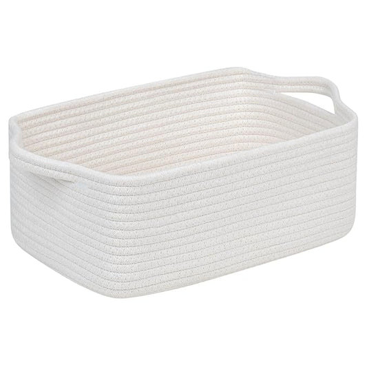 CubesLand Cute and Durable Small Cotton Rope Basket for Organizing, Woven Closet Storage Bin,Shelves Closet Storage Basket, Bathroom Storage Organizer Bin, Nursery Toy Basket Bin, White Basket