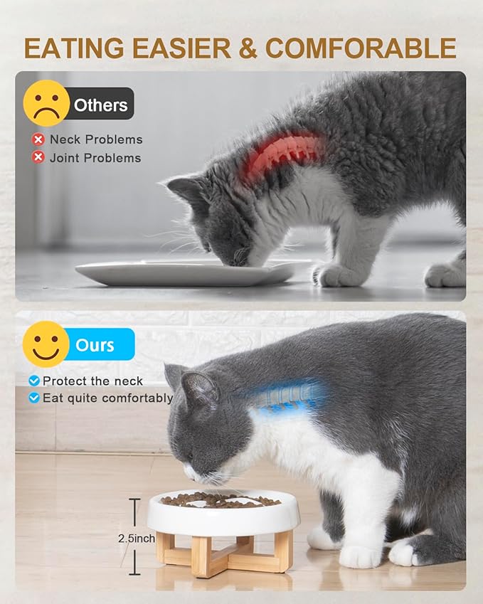 Raised Cat Dog Slow Feeder Bowl with Stand, Cat Bowls for Slow Eating, Ceramic Elevated Slow Feed Cat Bowls, Pet Bowl for Cat and Dog, Cat Puzzle Feeder for Healthy Eating Diet, 2.5'' High, 5.2'' Wide