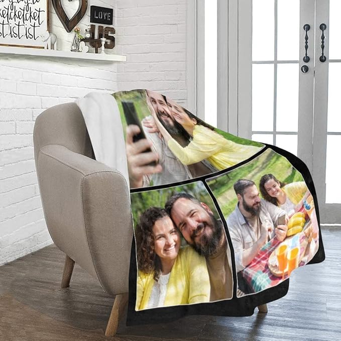 Custom Blanket with Photo, Personalized Collage Blankets with Picture for Lover Kids Friends Family, Customized Throws Fit Bed Room Couch Sofa for Beach Gathering Birthday Travel