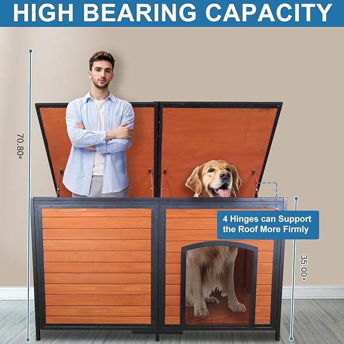 Extra Large Dog House Outdoor 59.1" L Outside Insulated Dog Kennel Weatherproof Winter, 6 Sides All-Round Foam for Small Medium Large Extra Large Dogs, Strong Metal Chew Proof Frame Window