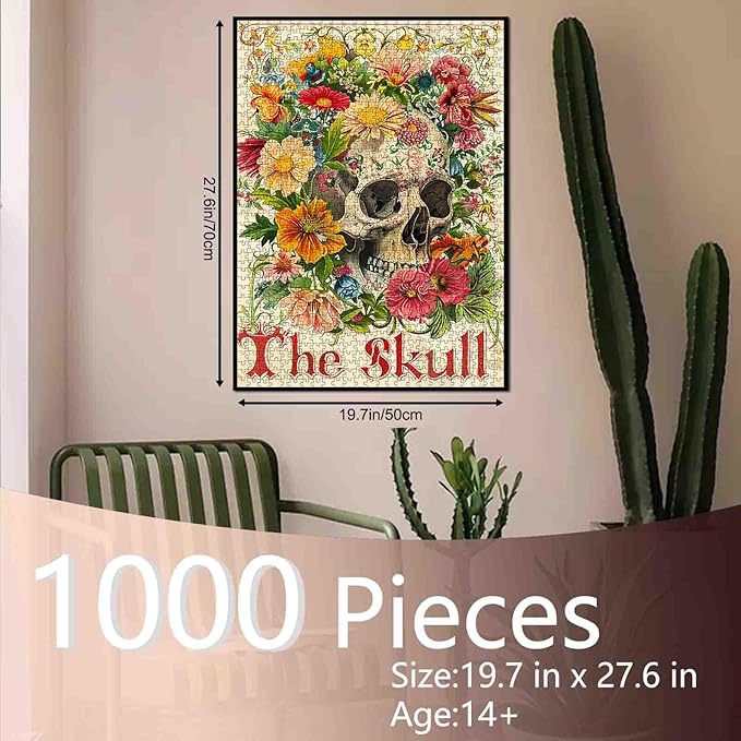 Skulls Flowers Jigsaw Puzzle Vintage Skeleton Floral 1000 Pieces Puzzles Game Human Organ Anatomy Jigsaw Puzzles for Adults Home Decor Family Puzzle Perfect for Game Nights Ideal Gift Choice 20