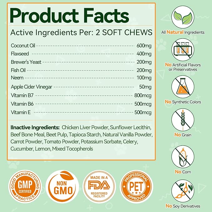 Flea and Tick Prevention for Dogs - 200 Chews Natural Dog Flea and Tick Support, Oral Flea Supplement for All Dogs, Supports Healthy Skin & Coat, Puppy Flea Protection - Chicken Flavor