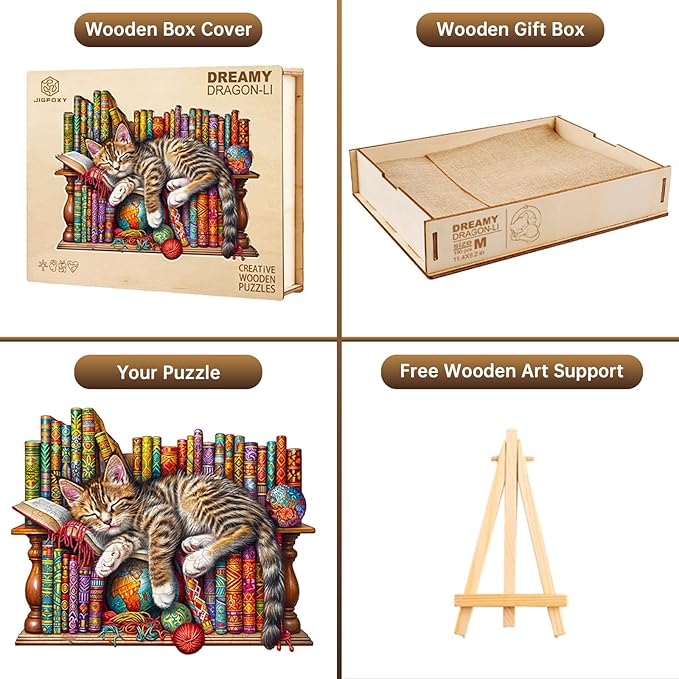 Jigfoxy Wooden Puzzles for Adults, Cat Wood Puzzles Adult, Unique Animal Shape Wooden Jigsaw Puzzles for Adults, Birthday Gifts for Puzzle Lovers, Family, Friend (S-8.5 * 6.9in-100pcs)